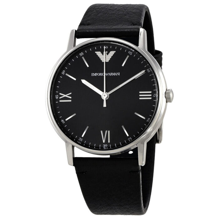 Emporio Armani Kappa Black Dial Black Leather Men's Watch AR11013 - BigDaddy Watches