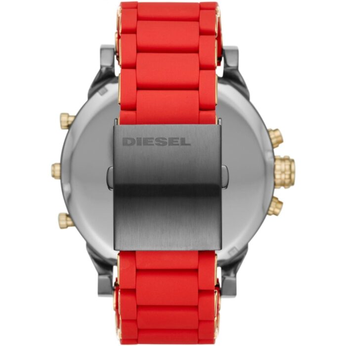 Diesel Big Daddy DZ7430 316L stainless steel and red silicone strap 4 Time zones 30m water resistant